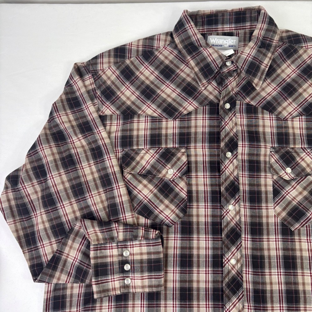 Wrangler Wrancher  Western Plaid‎ Pearl Snap Long Sleeve Shirt XL